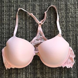 Lace blush pink racerback underwire bra
